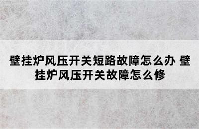 壁挂炉风压开关短路故障怎么办 壁挂炉风压开关故障怎么修